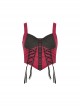 Gothic Style Silver Metal Round Rivet Ribbon Lace Decoration Stretch Black And Red Tight Suspender Top