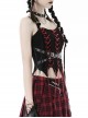 Gothic Style Unique Waist Leather Strap Red Cross Ribbon Spiked Hem Elastic Black Tight Suspender Corset Top