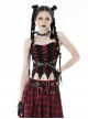 Gothic Style Unique Waist Leather Strap Red Cross Ribbon Spiked Hem Elastic Black Tight Suspender Corset Top