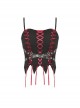 Gothic Style Unique Waist Leather Strap Red Cross Ribbon Spiked Hem Elastic Black Tight Suspender Corset Top