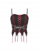 Gothic Style Unique Waist Leather Strap Red Cross Ribbon Spiked Hem Elastic Black Tight Suspender Corset Top