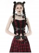 Gothic Style Unique Waist Leather Strap Red Cross Ribbon Spiked Hem Elastic Black Tight Suspender Corset Top