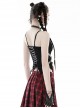 Gothic Style Unique Waist Leather Strap Red Cross Ribbon Spiked Hem Elastic Black Tight Suspender Corset Top