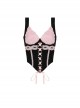 Gothic Style Chest Sweet Three-Dimensional Rose Pattern Pink Lace Cross Ribbon Decoration Black Velvet Vest