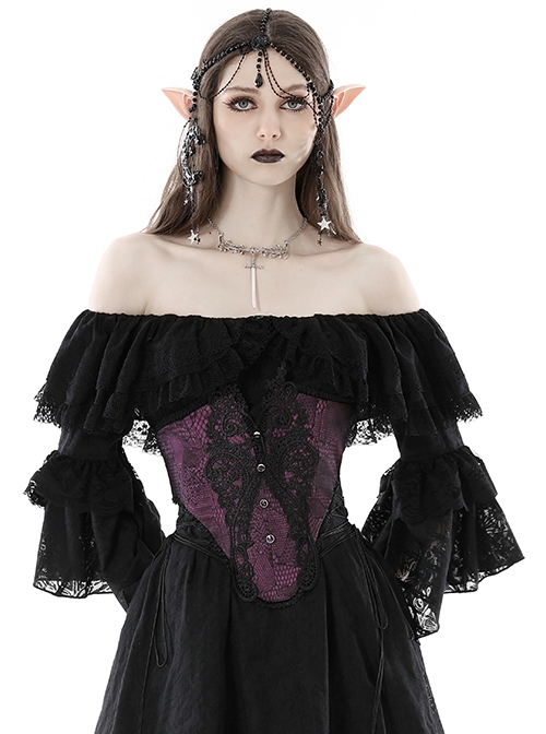 Gothic Style Palace Retro Embroidery Lace Decoration Both Sides Sexy Hollow Straps Purple Gorgeous Corset
