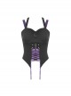 Punk Rock Style Moon Metal Buckle Decorated Purple Cross Ribbon Black Halterneck Suspender Tight Corset Top