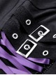 Punk Rock Style Moon Metal Buckle Decorated Purple Cross Ribbon Black Halterneck Suspender Tight Corset Top