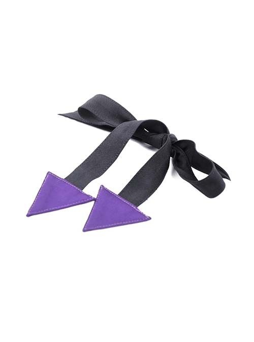 Punk Rock Style Moon Metal Buckle Decorated Purple Cross Ribbon Black Halterneck Suspender Tight Corset Top