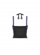 Punk Rock Style Moon Metal Buckle Decorated Purple Cross Ribbon Black Halterneck Suspender Tight Corset Top