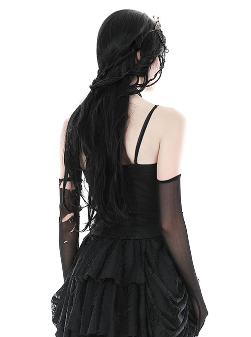 Gothic Style Retro Lace Dark Pattern Elastic Ribbon Mysterious Black Tight Suspender Corset Top