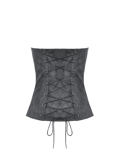 Punk Style PU Leather Adjustable Straps On The Back Cool Metal Zippers Sexy Tube Corset Top