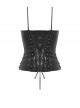 Gothic Style Crocodile Pattern Reflective PU Leather Lace Stitching Hem Drawstring Design Suspender Corset Top