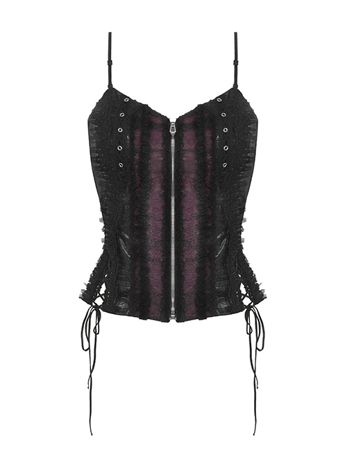 Gothic Style Crocodile Pattern Reflective PU Leather Lace Stitching Hem Drawstring Design Suspender Corset Top