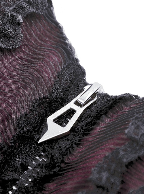 Gothic Style Crocodile Pattern Reflective PU Leather Lace Stitching Hem Drawstring Design Suspender Corset Top