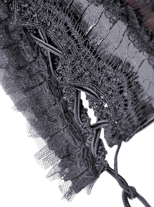 Gothic Style Crocodile Pattern Reflective PU Leather Lace Stitching Hem Drawstring Design Suspender Corset Top