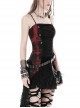 Punk Style Cool Silver Metallic Mesh Lace Decorated Bat Wing Hem Black And Red Tie-Dye Suspender Top