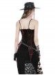 Punk Style Cool Silver Metallic Mesh Lace Decorated Bat Wing Hem Black And Red Tie-Dye Suspender Top