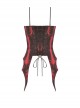Punk Style Cool Silver Metallic Mesh Lace Decorated Bat Wing Hem Black And Red Tie-Dye Suspender Top