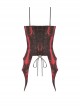 Punk Style Cool Silver Metallic Mesh Lace Decorated Bat Wing Hem Black And Red Tie-Dye Suspender Top