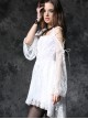 Gothic Style Lace Off-Shoulder Strap Short Front Long Back Ghost Swallow Tail Design Button White Dress