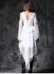 Gothic Style Lace Off-Shoulder Strap Short Front Long Back Ghost Swallow Tail Design Button White Dress