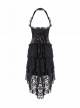 Gothic Style Drawstring Design Multi Layered Lace Hem Black Halterneck Sexy Corset Dress