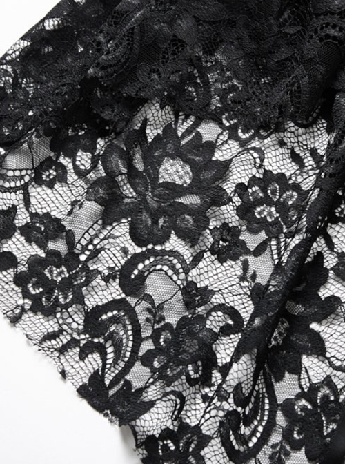 Gothic Style Drawstring Design Multi Layered Lace Hem Black Halterneck Sexy Corset Dress