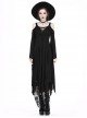 Gothic Style Hooked Irregular Hem Off-Shoulder Chest Hollow Black Long Trumpet Sleeves Dark Witch Dress