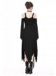 Gothic Style Hooked Irregular Hem Off-Shoulder Chest Hollow Black Long Trumpet Sleeves Dark Witch Dress