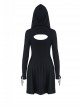 Punk Style Sexy Hollow Strapless Backless Cool Mysterious Black Long Sleeve Hooded Short Dress