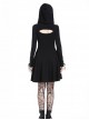 Punk Style Sexy Hollow Strapless Backless Cool Mysterious Black Long Sleeve Hooded Short Dress