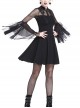 Gothic Style Stand Collar Design Lace Embroidery Mesh Trumpet Sleeves Backless Elegant Black Short Dress