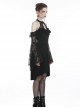 Gothic Style Elegant Sexy Halter Neck Lace Long Trumpet Sleeves Short Front Long Back Design Black Dress