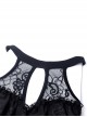 Gothic Style Elegant Sexy Halter Neck Lace Long Trumpet Sleeves Short Front Long Back Design Black Dress