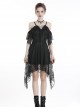 Gothic Style Sexy Hollow On The Chest Lace Half Sleeves Fringed Hem Black Suspender Short Dress