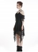 Gothic Style Sexy Hollow On The Chest Lace Half Sleeves Fringed Hem Black Suspender Short Dress