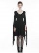 Punk Style Arm Hollow Silver Pendant Decorated Black Witch Slim Fit Slit Swallow Tail Long Sleeve Short Dress