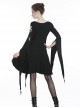 Punk Style Arm Hollow Silver Pendant Decorated Black Witch Slim Fit Slit Swallow Tail Long Sleeve Short Dress