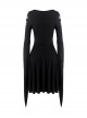 Punk Style Arm Hollow Silver Pendant Decorated Black Witch Slim Fit Slit Swallow Tail Long Sleeve Short Dress