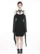 Gothic Style Dark Elegant Halter Neck Strapless Sexy Witch Black Mesh Long Trumpet Sleeves Slim Short Dress