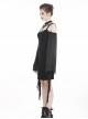 Gothic Style Dark Elegant Halter Neck Strapless Sexy Witch Black Mesh Long Trumpet Sleeves Slim Short Dress