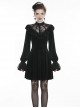 Gothic Style Retro Palace Stand Collar Lace Embroidery Splicing Elegant Velvet Black Slim Short Dress