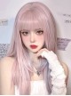 Fashionable Dreamy Sakura Pink Light Blue Gentle Highlights Flat Bangs Long Straight Hair Sweet Lolita Full Head Wig