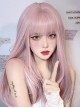 Fashionable Dreamy Sakura Pink Light Blue Gentle Highlights Flat Bangs Long Straight Hair Sweet Lolita Full Head Wig