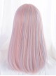 Fashionable Dreamy Sakura Pink Light Blue Gentle Highlights Flat Bangs Long Straight Hair Sweet Lolita Full Head Wig