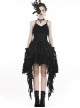 Gothic Style Retro Gorgeous Feather Lace Waist Slim Fit Side Long Hem Black Suspender Dress