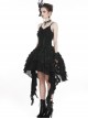 Gothic Style Retro Gorgeous Feather Lace Waist Slim Fit Side Long Hem Black Suspender Dress