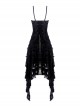 Gothic Style Retro Gorgeous Feather Lace Waist Slim Fit Side Long Hem Black Suspender Dress