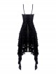 Gothic Style Retro Gorgeous Feather Lace Waist Slim Fit Side Long Hem Black Suspender Dress