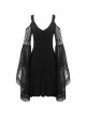 Gothic Style Elegant Lace Embroidered Large Cuffs Strapless Black Suspender Slim Short Dress